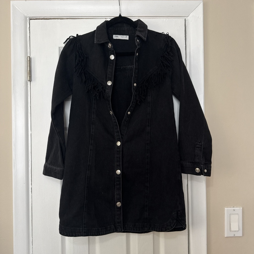 Zara Black Jean Jacket with Fringe
